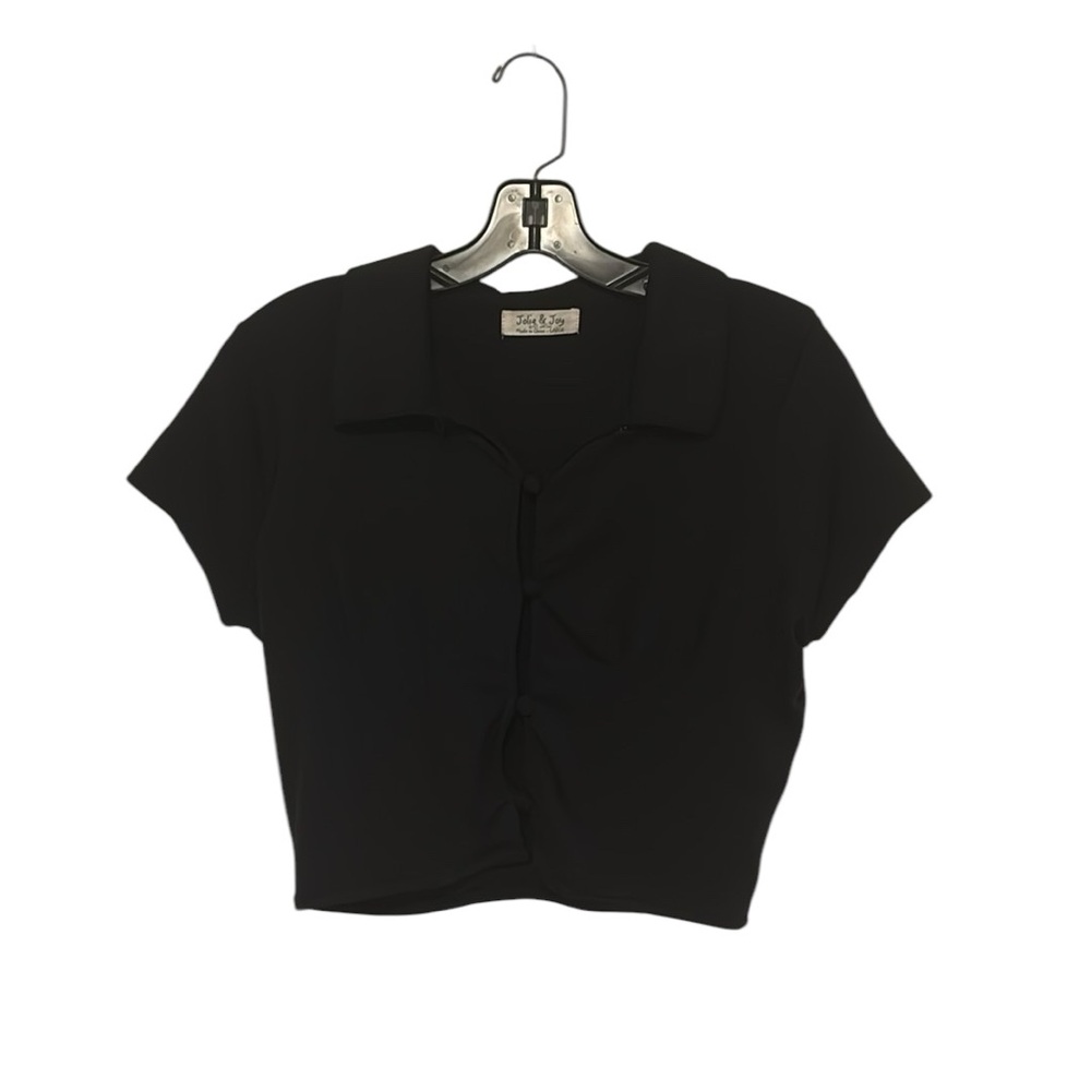BLACK POLO CROP BOTTON DOWN TOP LARGE